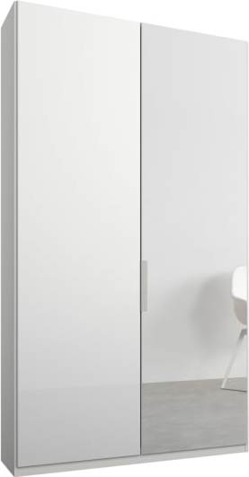 An Image of Caren 2 door 100cm Hinged Wardrobe, White Frame, White Glass & Mirror Doors, Premium Interior