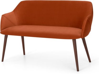 An Image of Lule Compact Dining Bench, Flame Orange Velvet and Walnut