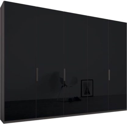 An Image of Caren 5 door 250cm Hinged Wardrobe, Graphite Grey Frame, Basalt Grey Glass Doors, Premium Interior