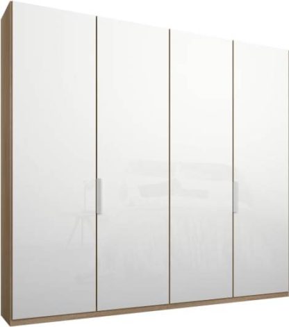 An Image of Caren 4 door 200cm Hinged Wardrobe, Oak Frame, White Glass Doors, Classic Interior