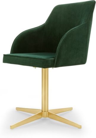 An Image of Keira Office Chair, Pine Green Velvet and Brass