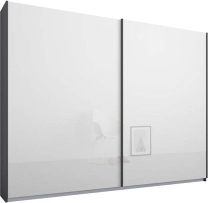 An Image of Malix 2 door 225cm Sliding Wardrobe, Graphite Grey frame,White Glass doors , Classic Interior