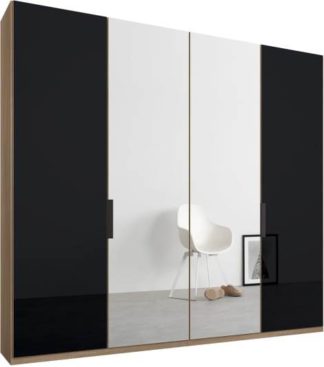 An Image of Caren 4 door 200cm Hinged Wardrobe, Oak Frame, Basalt Grey Glass & Mirror Doors, Premium Interior