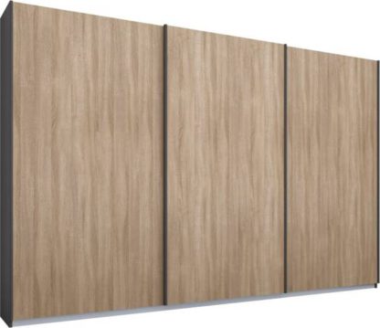 An Image of Malix 3 door 270cm Sliding Wardrobe, Graphite Grey frame,Oak doors , Premium Interior