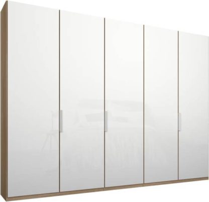 An Image of Caren 5 door 250cm Hinged Wardrobe, Oak Frame, White Glass Doors, Classic Interior