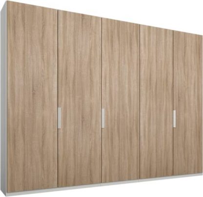 An Image of Caren 5 door 250cm Hinged Wardrobe, White Frame, Oak Doors, Premium Interior