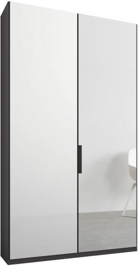 An Image of Caren 2 door 100cm Hinged Wardrobe, Graphite Grey Frame, White Glass & Mirror Doors, Classic Interior