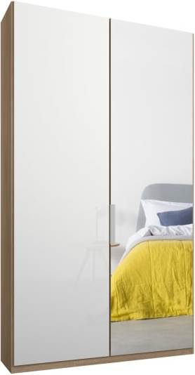 An Image of Caren 2 door 100cm Hinged Wardrobe, Oak Frame, White Glass & Mirror Doors, Premium Interior