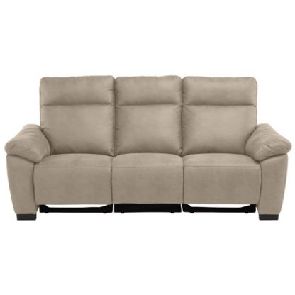 An Image of Farrow Fabric Electric Recliner 3 Seater Sofa In Natural