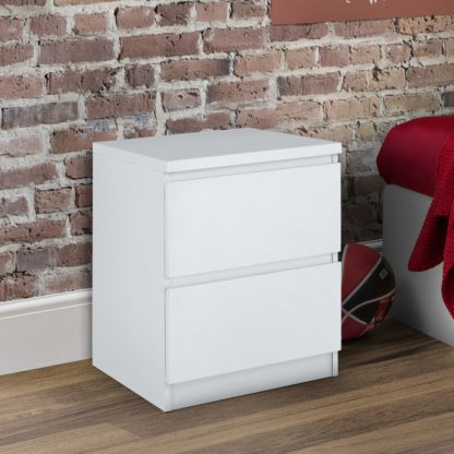 An Image of Jupiter White Wooden 2 Drawer Bedside Table