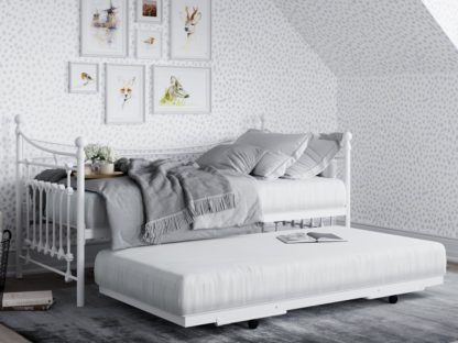 An Image of Leaf White Metal Guest Bed Frame Only - 3ft Single