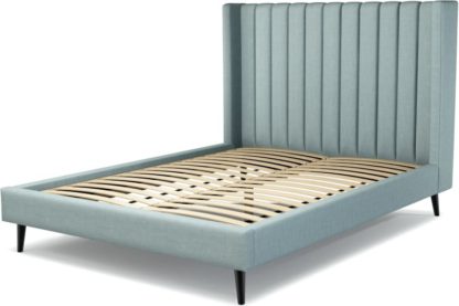 An Image of Custom MADE Cory King size Bed, Sea Green Cotton with Black Stained Oak Legs