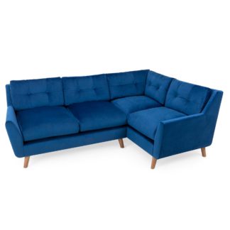 An Image of Halston Velvet Right Hand Corner Sofa Blue