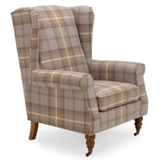 An Image of Oswald Grande Check Wingback Armchair - Natural Beige and White