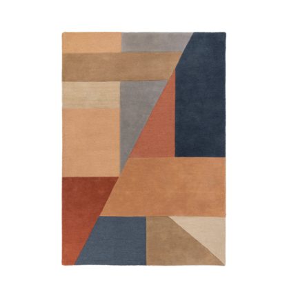 An Image of Alwyn Geometric Rug Orange, Blue and Beige