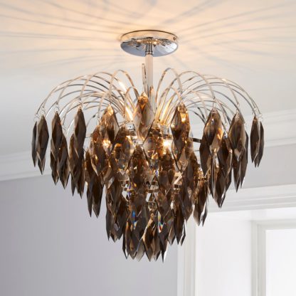 An Image of Parla 3 Light Smoked Jewels Semi-Flush Ceiling Fitting Grey and Brown