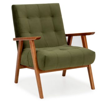 An Image of Arkin Velvet Wooden Frame Accent Chair - Moss Green Green