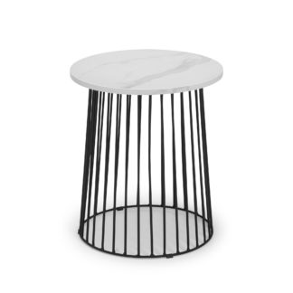 An Image of Broadway Round White Marble Lamp Table White