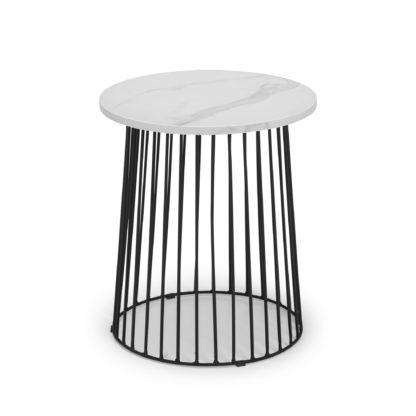 An Image of Broadway Round White Marble Lamp Table White