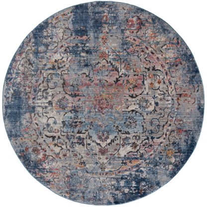 An Image of Soraya Traditional Circle Rug Blue, Orange and White