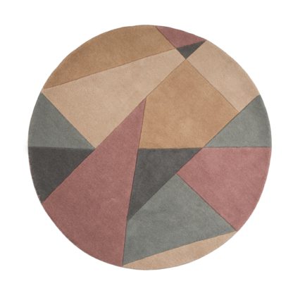 An Image of Harper Wool Circle Rug Blue, Beige and Grey