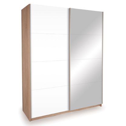 An Image of Ellum White Gloss and Oak Sliding Wardrobe White