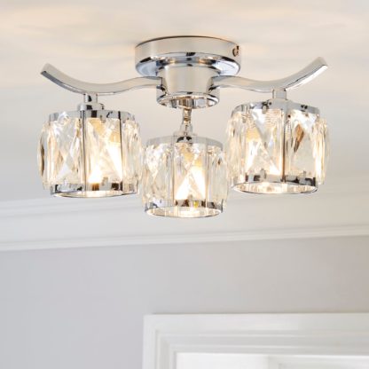 An Image of Kleio 3 Light Glass Chrome Semi-Flush Ceiling Fitting Silver