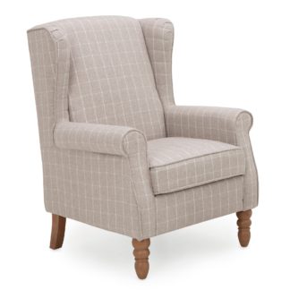 An Image of Oswald Window Pane Check Wingback Armchair - Natural Brown and White