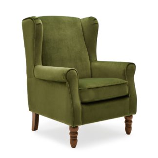 An Image of Oswald Velvet Wingback Armchair - Moss Green Green