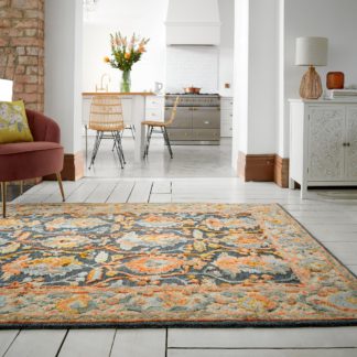 An Image of Lillian Wool Rug Blue, Orange and Yellow