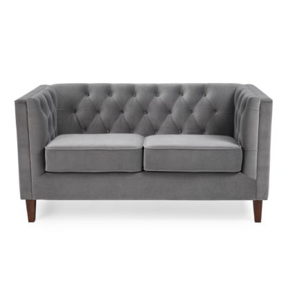 An Image of Isabel Velvet Chesterfield 2 Seater Sofa Blush