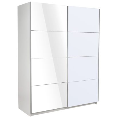 An Image of Ellum White High Gloss Sliding Wardrobe White