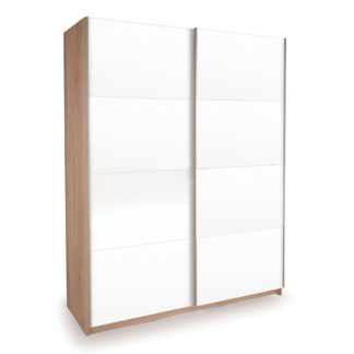 An Image of Ellum White Gloss and Oak Sliding Wardrobe White