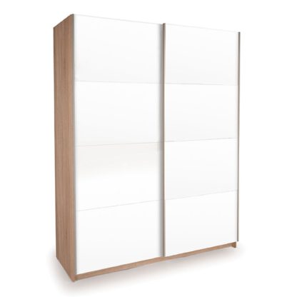 An Image of Ellum White Gloss and Oak Sliding Wardrobe White