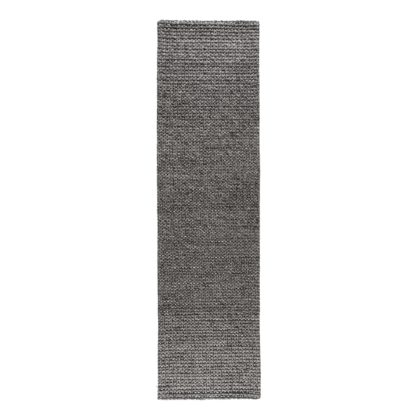 An Image of Grey Textured Wool Mix Runner Grey