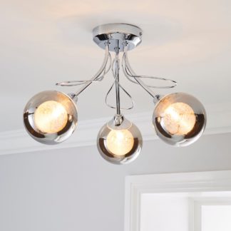 An Image of Mateo 3 Light Glass Chrome Semi-Flush Ceiling Fitting Smoke