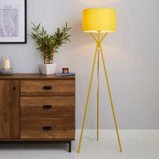 An Image of Drei Tripod Ochre Floor Lamp Ochre