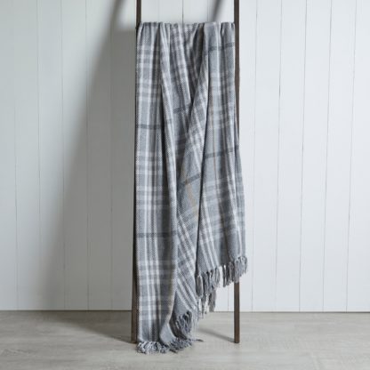 An Image of Countryman Check Throw Navy Blue and Grey