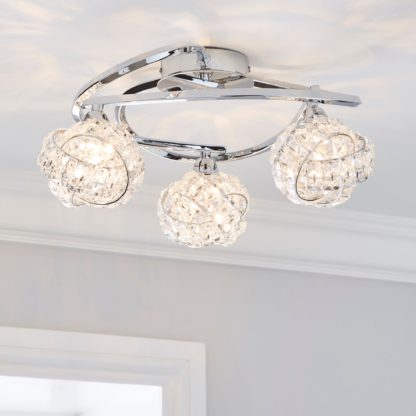 An Image of Cecilie 3 Light Crystal Semi-Flush Ceiling Fitting Silver