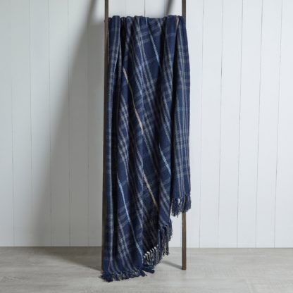 An Image of Countryman Check Throw Navy Blue and Grey