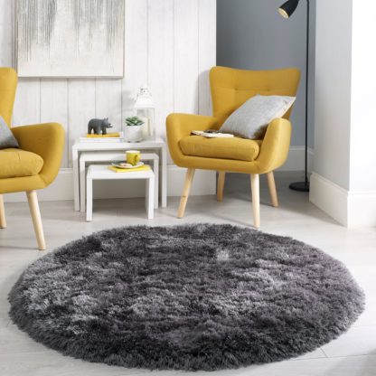 An Image of Jewel Shaggy Circle Rug Silver