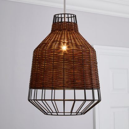 An Image of Ohio Dark Rattan Easy Fit Pendant Brown