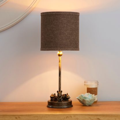 An Image of Feltham Resin Mouse Bronze Table Lamp Bronze