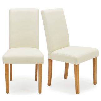 An Image of Hugo Set of 2 Dining Chairs Cream PU Leather Cream