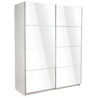 An Image of Ellum White High Gloss Sliding Wardrobe White