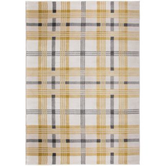 An Image of Elgin Tartan Rug Yellow, Grey and White