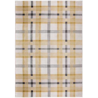 An Image of Elgin Tartan Rug Yellow, Grey and White