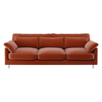 An Image of Habitat Cuscino 3 Seater Velvet Sofa - Orange