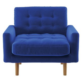 An Image of Habitat Fenner Cobalt Blue Velvet Armchair