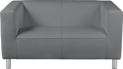 An Image of Habitat Moda Compact 2 Seater Faux Leather Sofa - Grey